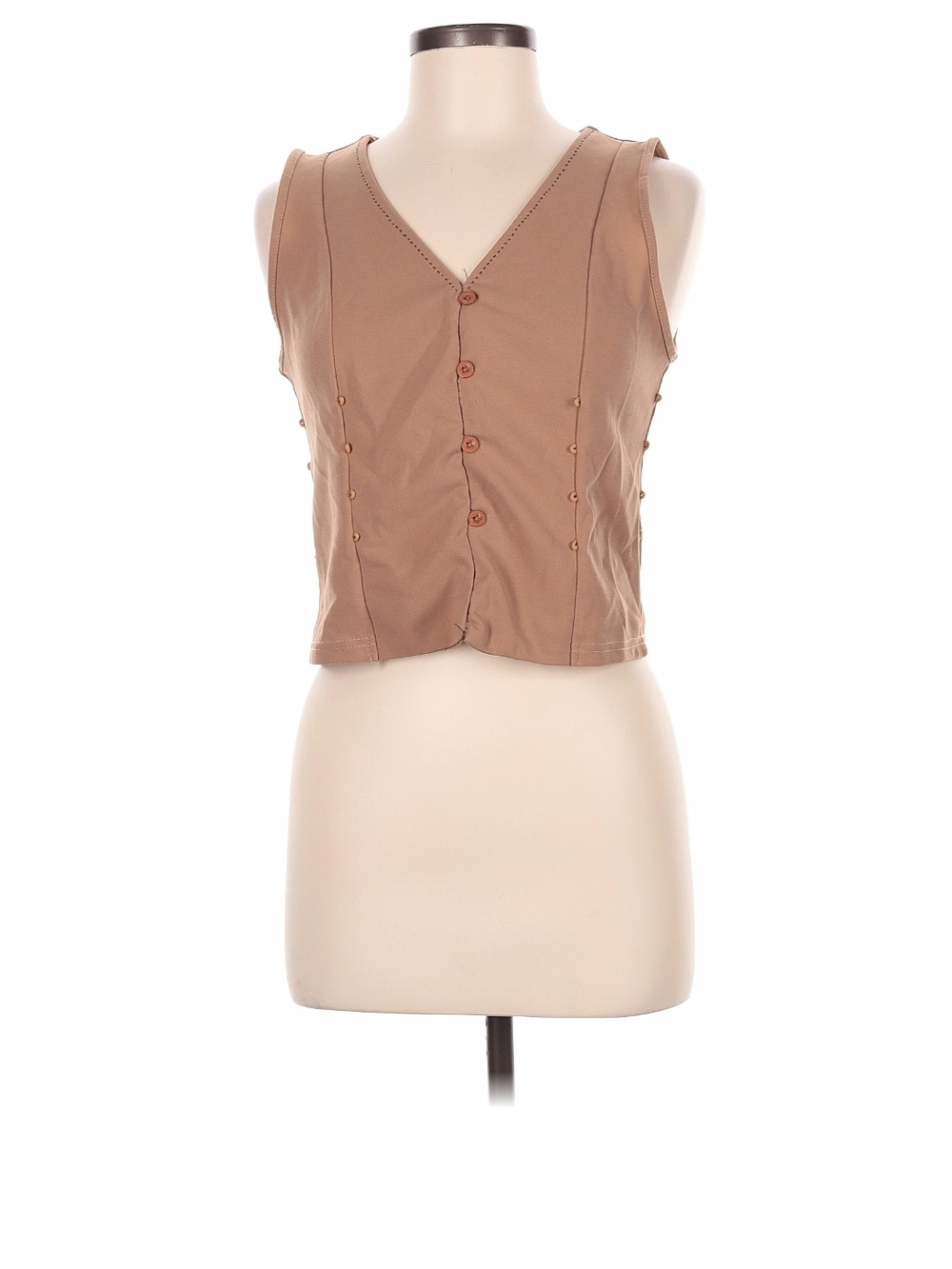Women's Sleeveless Button-Front Tank Top - Brown